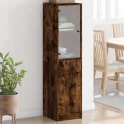 vidaXL Aparador con puerta de vidrio roble ahumado 35x37x142 cm