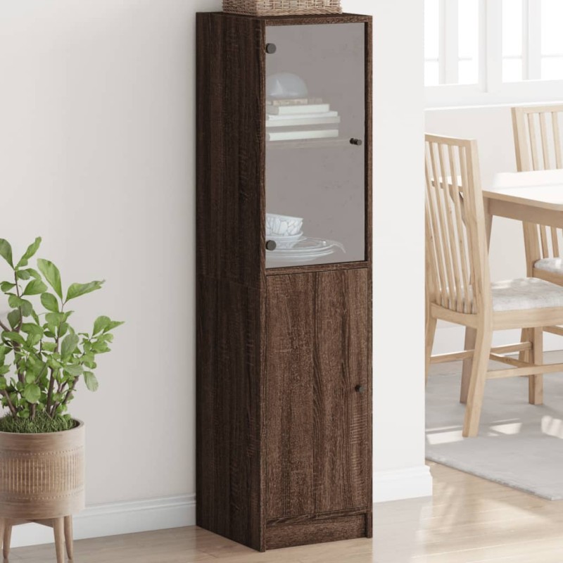 vidaXL Aparador con puerta de vidrio marrón roble 35x37x142 cm vidaXL Aparador con puerta de vidrio marrón roble 35x37x142 cm