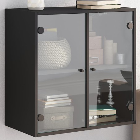 vidaXL Mueble de pared con puertas de vidrio negro 68x37x68,5 cm