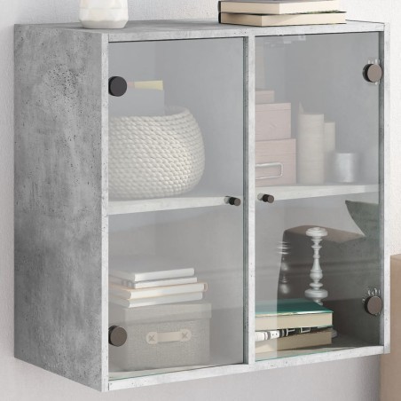 vidaXL Mueble de pared puertas de vidrio gris hormigón 68x37x68,5 cm