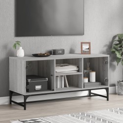 vidaXL Mueble de TV con puertas de vidrio gris Sonoma 102x37x50 cm