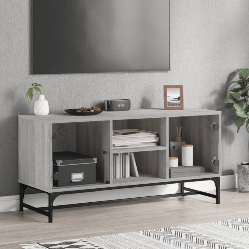 vidaXL Mueble de TV con puertas de vidrio gris Sonoma 102x37x50 cm vidaXL Mueble de TV con puertas de vidrio gris Sonoma 102x37x50 cm