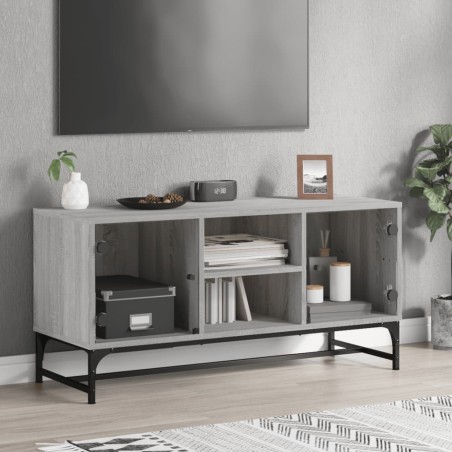 vidaXL Mueble de TV con puertas de vidrio gris Sonoma 102x37x50 cm