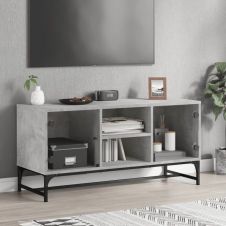 vidaXL Mueble de TV con puertas de vidrio gris hormigón 102x37x50 cm