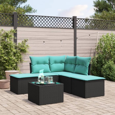 vidaXL Set de sofás de jardín 6 piezas y cojines ratán sintético negro