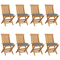 vidaXL Sillas de jardín 8 uds madera maciza de teca con cojines grises