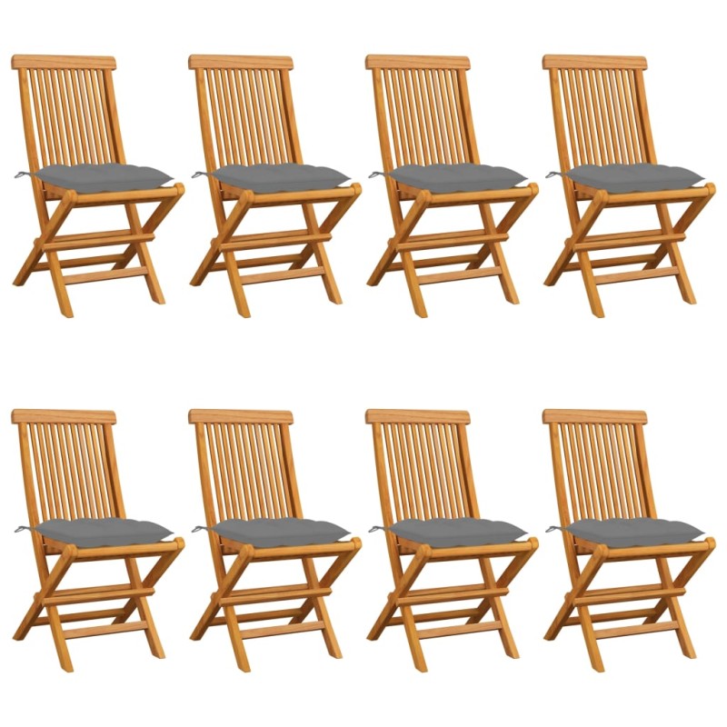 vidaXL Sillas de jardín 8 uds madera maciza de teca con cojines grises vidaXL Sillas de jardín 8 uds madera maciza de teca con cojines grises