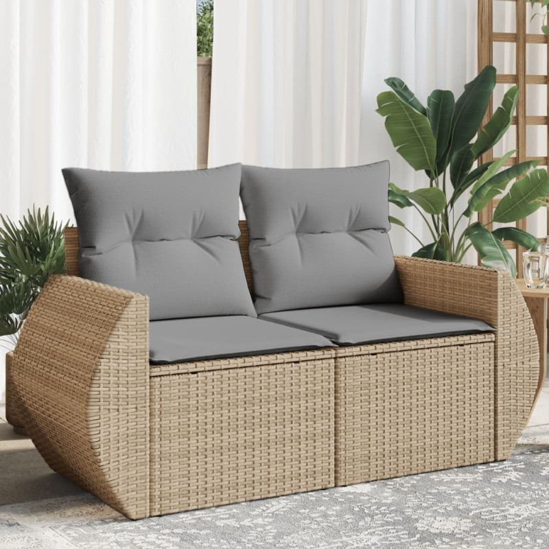 vidaXL Sofá de jardín con cojines de 2 plazas ratán sintético beige vidaXL Sofá de jardín con cojines de 2 plazas ratán sintético beige