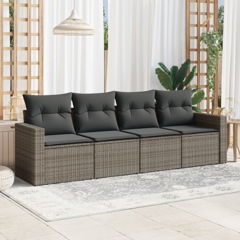 vidaXL Set de sofás de jardín 4 pzas y cojines ratán sintético gris vidaXL Set de sofás de jardín 4 pzas y cojines ratán sintético gris
