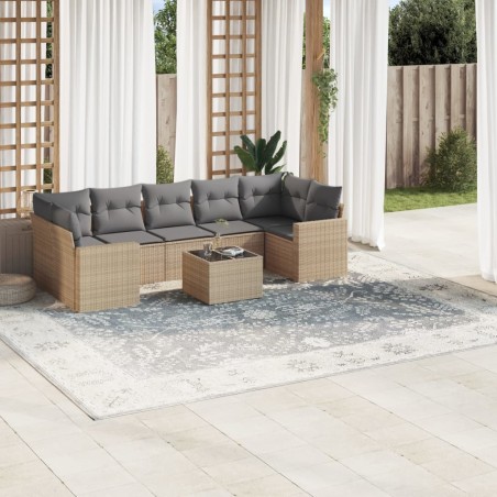vidaXL Juego de sofás de jardín con cojines beige 8 pzas ratán PE