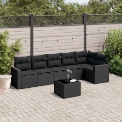 vidaXL Set de comedor de jardín 7 pzas y cojines ratán sintético negro