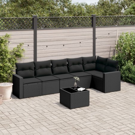 vidaXL Set de comedor de jardín 7 pzas y cojines ratán sintético negro