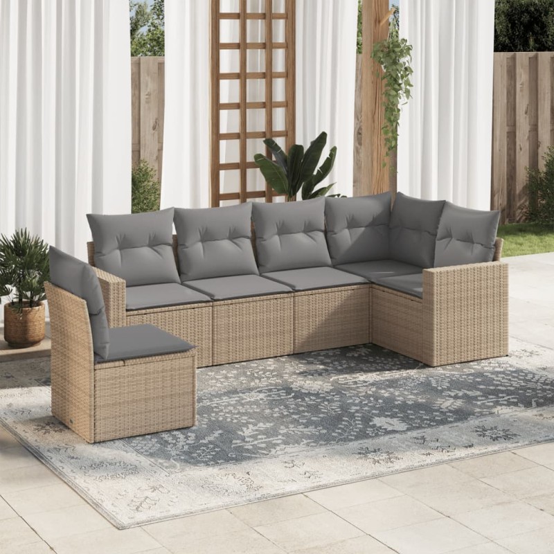vidaXL Juego de sofás jardín con cojines 6 pzas ratán sintético beige vidaXL Juego de sofás jardín con cojines 6 pzas ratán sintético beige