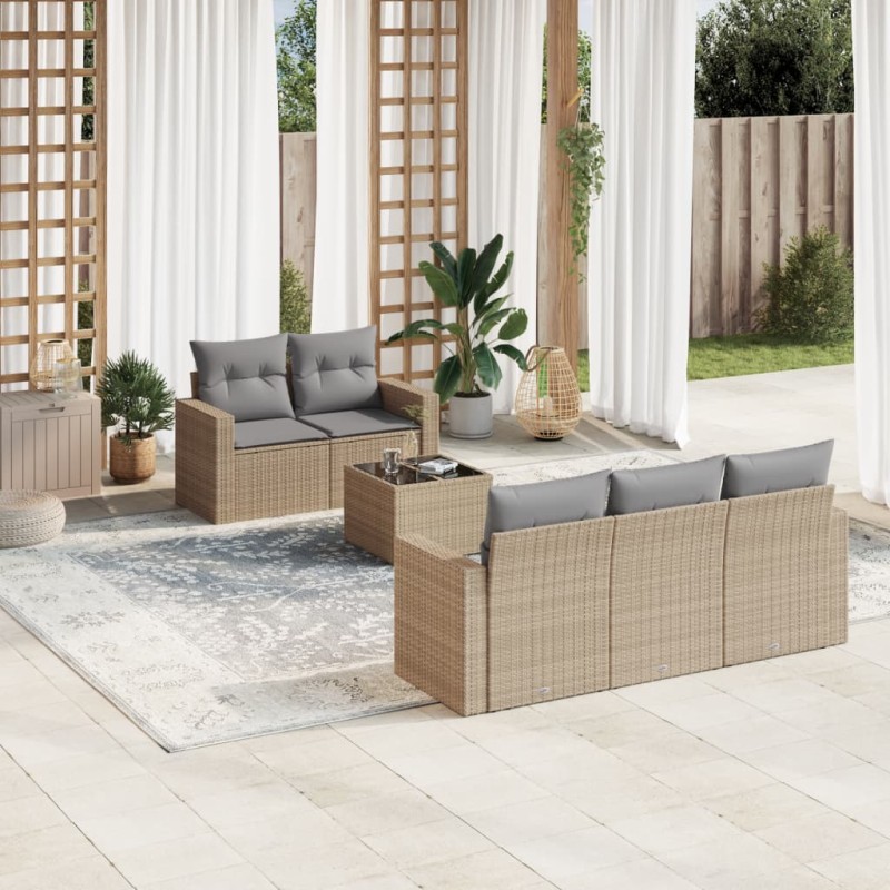 vidaXL Juego de sofás jardín con cojines 6 pzas ratán sintético beige vidaXL Juego de sofás jardín con cojines 6 pzas ratán sintético beige
