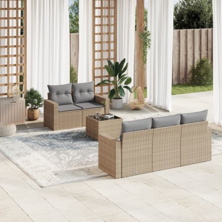 vidaXL Juego de sofás jardín con cojines 6 pzas ratán sintético beige