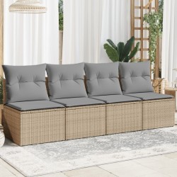 vidaXL Sofá de jardín de 4 plazas con cojines ratán sintético beige
