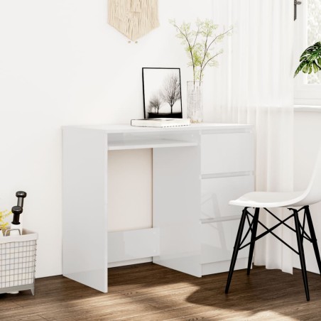 vidaXL Escritorio de madera contrachapada blanco brillo 90x45x76 cm