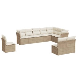 vidaXL Juego de sofás jardín con cojines beige 10 pzas ratán sintético