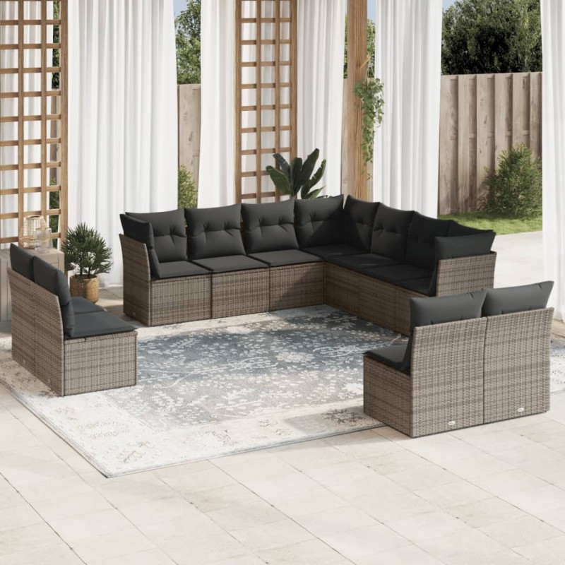 vidaXL Set de sofás de jardín 11 pzas y cojines ratán sintético gris vidaXL Set de sofás de jardín 11 pzas y cojines ratán sintético gris