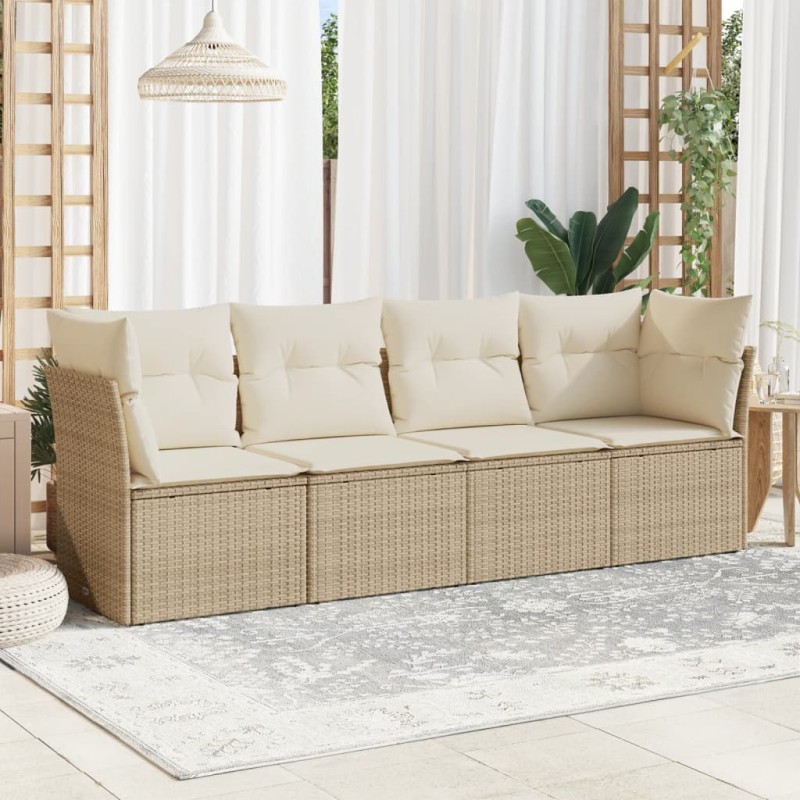 vidaXL Juego de sofás jardín con cojines 4 pzas ratán sintético beige vidaXL Juego de sofás jardín con cojines 4 pzas ratán sintético beige