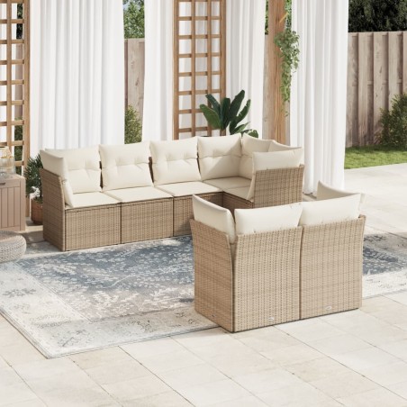 vidaXL Set sofás de jardín 7 piezas y cojines ratán sintético beige