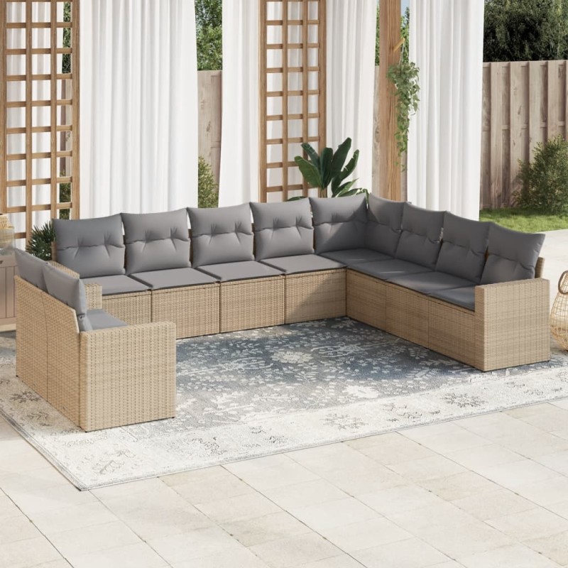 vidaXL Juego de sofás jardín con cojines beige 10 pzas ratán sintético vidaXL Juego de sofás jardín con cojines beige 10 pzas ratán sintético