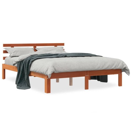 vidaXL Estructura cama con cabecero madera pino marrón cera 140x200 cm