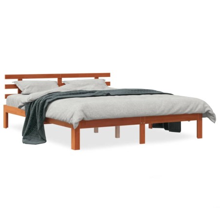 vidaXL Estructura cama con cabecero madera pino marrón cera 160x200 cm