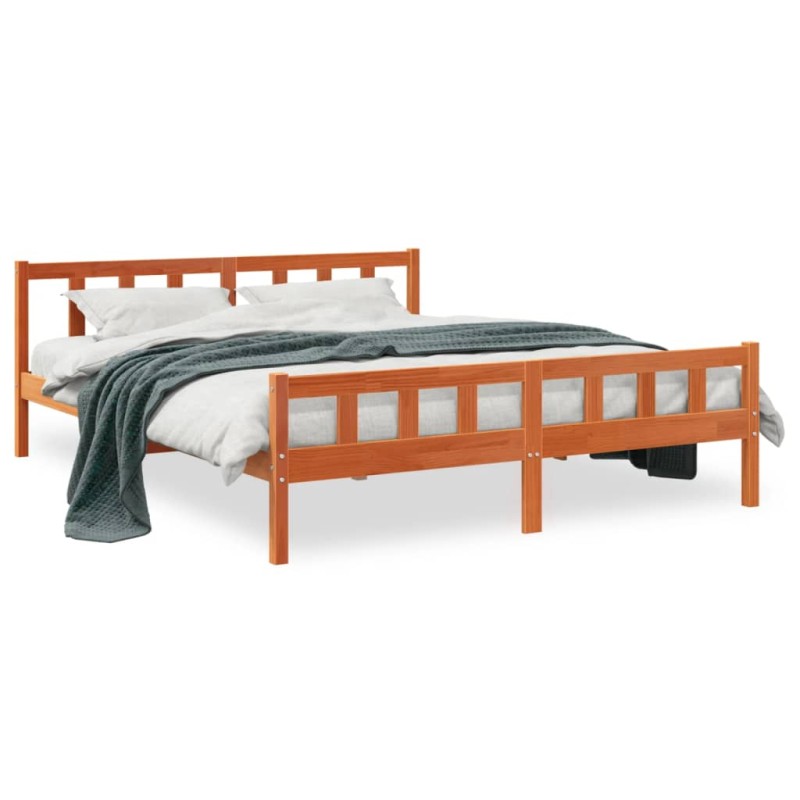vidaXL Estructura cama con cabecero madera pino marrón cera 180x200 cm vidaXL Estructura cama con cabecero madera pino marrón cera 180x200 cm