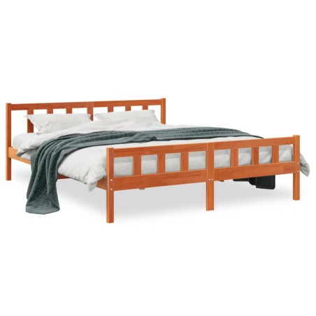 vidaXL Estructura cama con cabecero madera pino marrón cera 180x200 cm