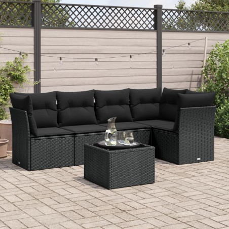 vidaXL Set de sofás de jardín 6 piezas y cojines ratán sintético negro