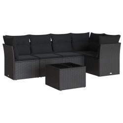 vidaXL Set de sofás de jardín 6 piezas y cojines ratán sintético negro