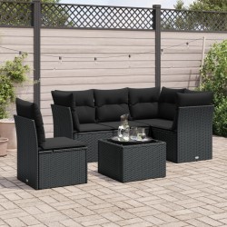vidaXL Set de sofás de jardín 6 piezas y cojines ratán sintético negro