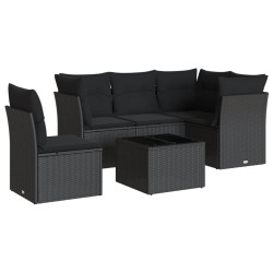 vidaXL Set de sofás de jardín 6 piezas y cojines ratán sintético negro