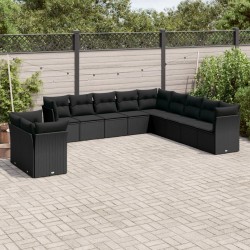 vidaXL Set de sofás de jardín 11 pzas y cojines ratán sintético negro