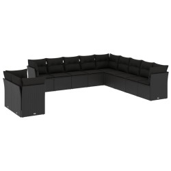 vidaXL Set de sofás de jardín 11 pzas y cojines ratán sintético negro