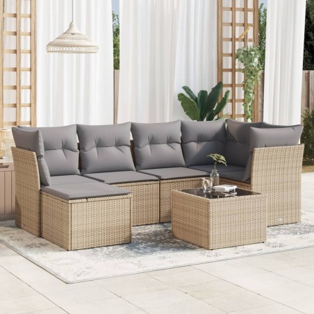 vidaXL Set sofás de jardín 7 piezas y cojines ratán sintético beige