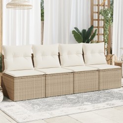 vidaXL Sofá de jardín de 4 plazas con cojines ratán sintético beige