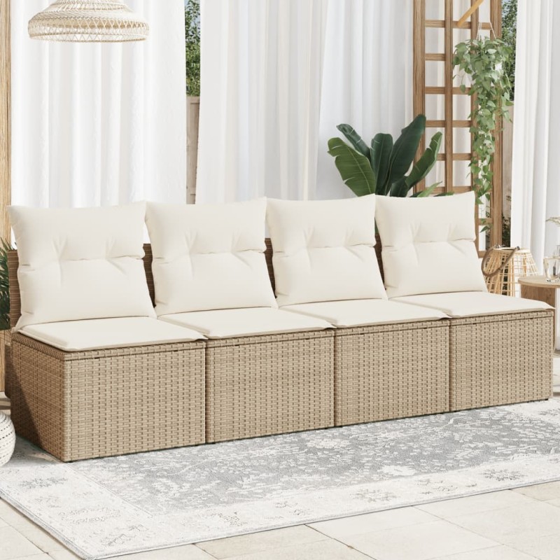 vidaXL Sofá de jardín de 4 plazas con cojines ratán sintético beige vidaXL Sofá de jardín de 4 plazas con cojines ratán sintético beige