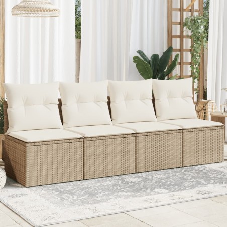 vidaXL Sofá de jardín de 4 plazas con cojines ratán sintético beige