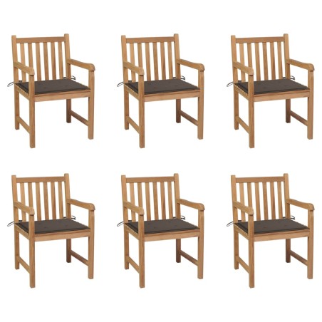 vidaXL Sillas de jardín 6 uds madera maciza de teca cojines gris taupé