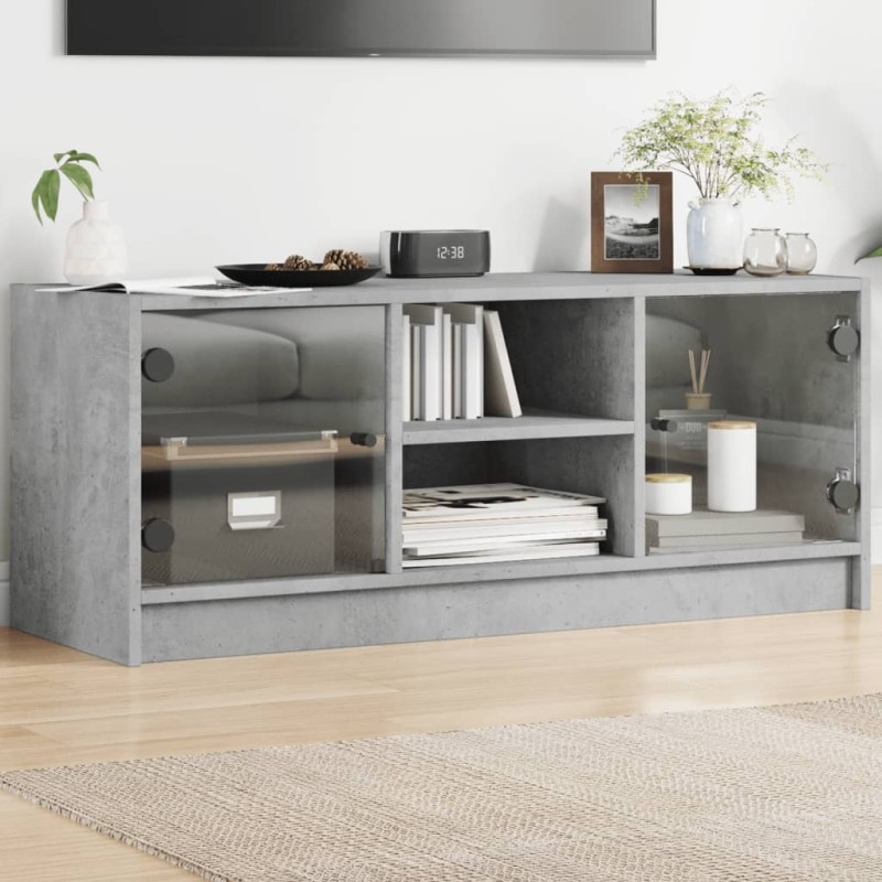 vidaXL Mueble de TV con puertas de vidrio gris hormigón 102x37x42 cm