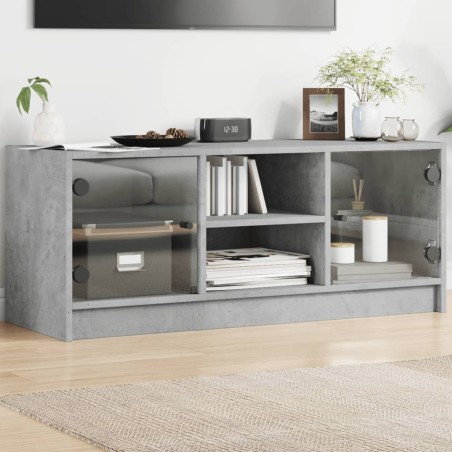 vidaXL Mueble de TV con puertas de vidrio gris hormigón 102x37x42 cm