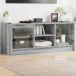 vidaXL Mueble de TV con puertas de vidrio gris Sonoma 102x37x42 cm