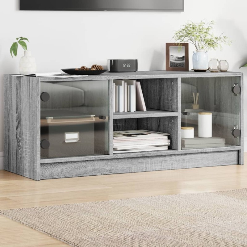 vidaXL Mueble de TV con puertas de vidrio gris Sonoma 102x37x42 cm vidaXL Mueble de TV con puertas de vidrio gris Sonoma 102x37x42 cm
