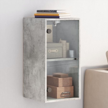 vidaXL Mueble de pared puertas de vidrio gris hormigón 35x37x68,5 cm