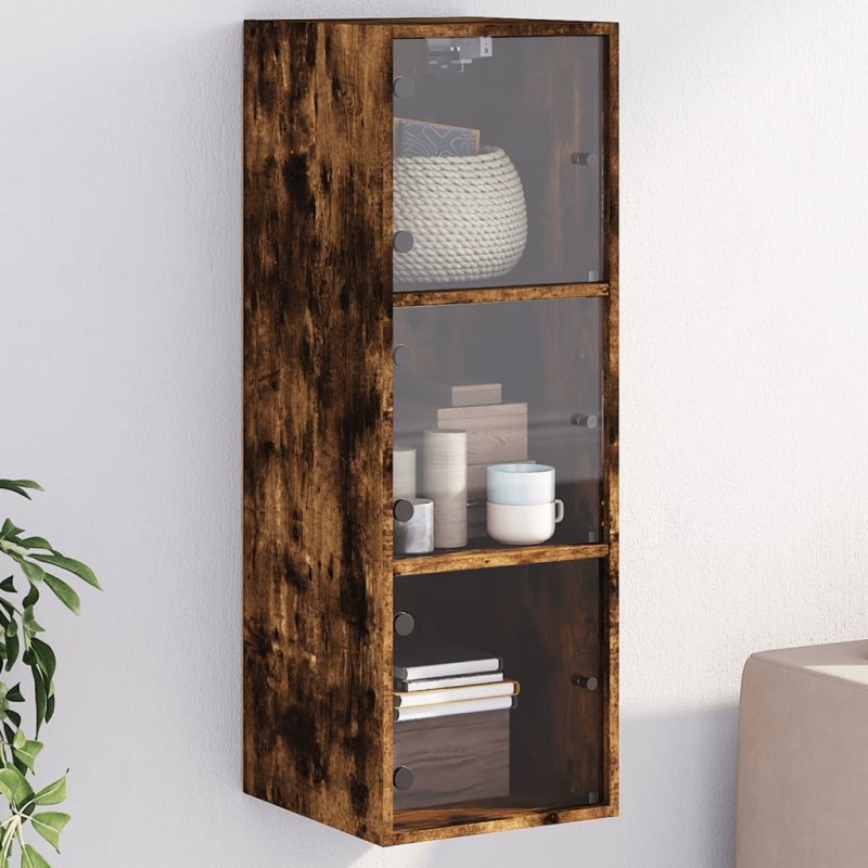 vidaXL Mueble de pared puertas de vidrio roble ahumado 35x37x100 cm vidaXL Mueble de pared puertas de vidrio roble ahumado 35x37x100 cm