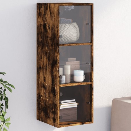 vidaXL Mueble de pared puertas de vidrio roble ahumado 35x37x100 cm