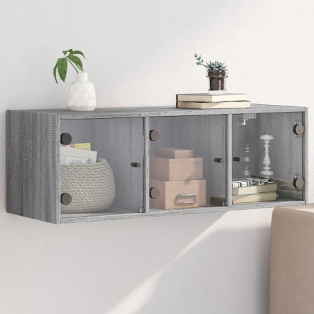 vidaXL Mueble de pared puertas de vidrio gris Sonoma 102x37x35 cm