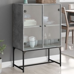 vidaXL Armario auxiliar puertas de vidrio gris hormigón 69x37x100 cm